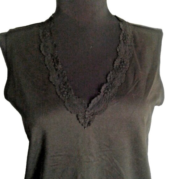 Chicos Size 1 M 8 Tank Top Black Sleeveless Lace Trimmed V Neck Stretch Layering - Picture 2 of 8